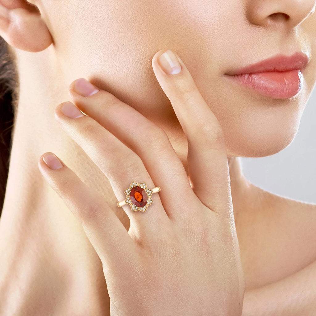 Luxoro  10K Yellow Gold  AAA   Honey Garnet ,  White Diamond  I2 Ring 4.00 pc,  Gold Wt. 3.6 Gms  4.000  Ct._8019007_2