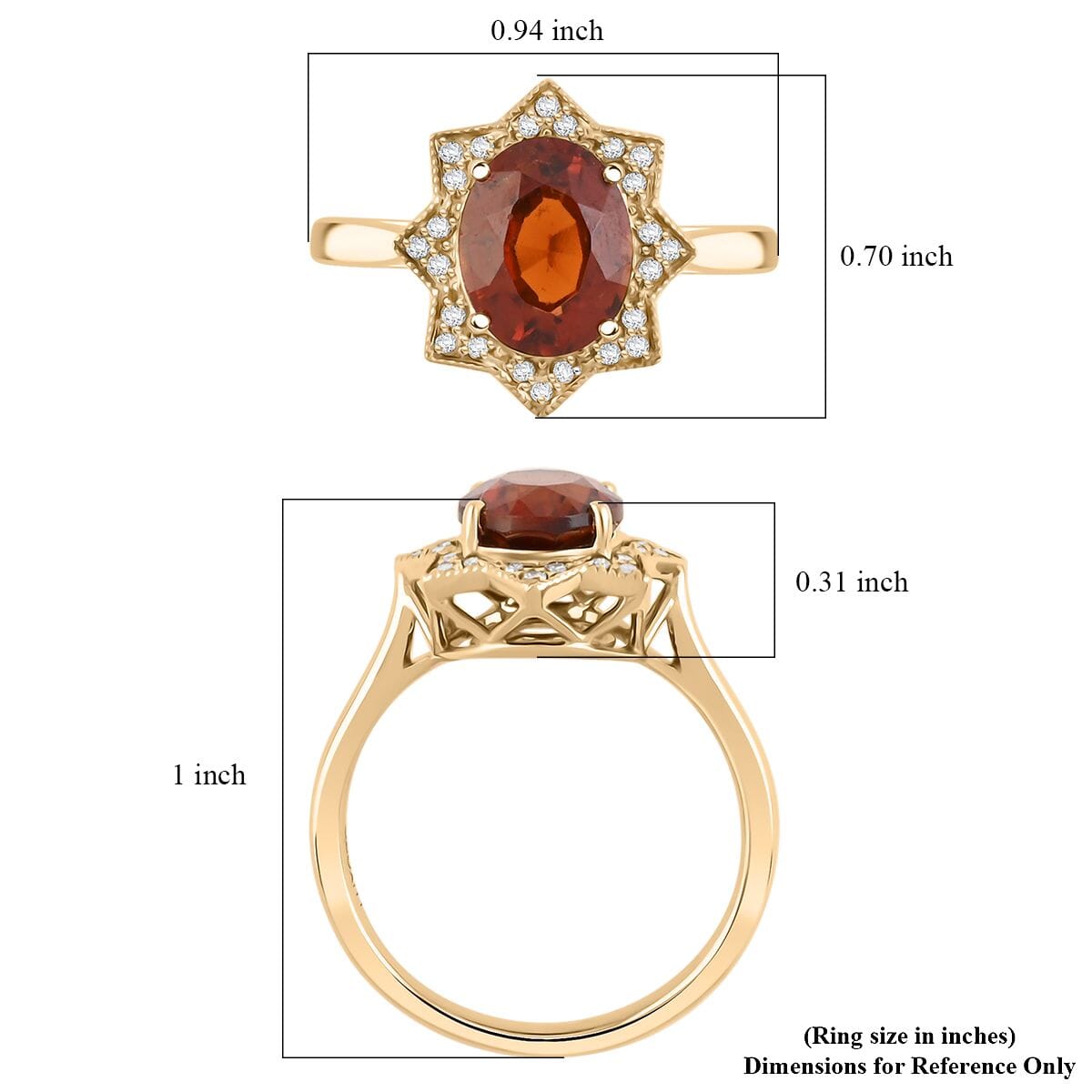 Luxoro  10K Yellow Gold  AAA   Honey Garnet ,  White Diamond  I2 Ring 4.00 pc,  Gold Wt. 3.6 Gms  4.000  Ct. 8019007 5