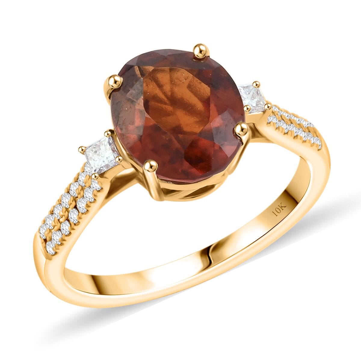 Certified and Appraised LUXORO AAA Honey Garnet, White Diamond I2 Ring in 10K Yellow Gold, Gold Wt. 2.98 Gms 3.600 Ct. 8019067 0