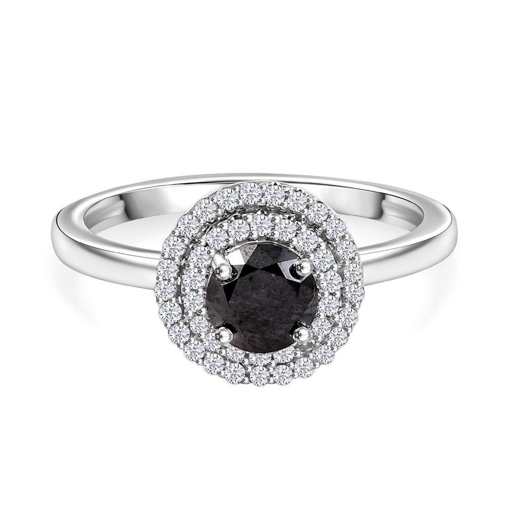 9K White Gold I3-Black Diamond & White Diamond Halo Ring 1.00 Ct._8020154