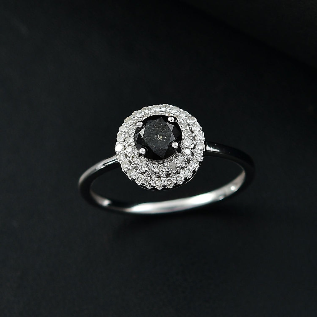 9K White Gold I3-Black Diamond & White Diamond Halo Ring 1.00 Ct._8020154_1