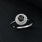 9K White Gold I3-Black Diamond & White Diamond Halo Ring 1.00 Ct._8020154_1