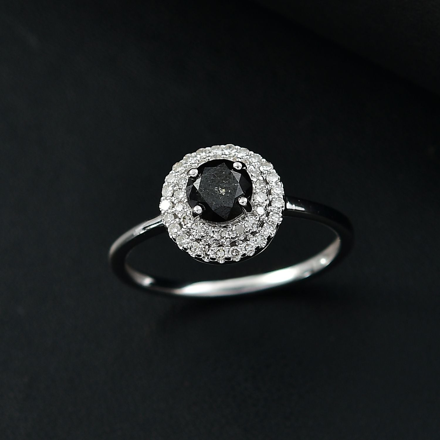 9K White Gold Black Diamond, White Diamond I3 Double Halo Ring 8020154 2