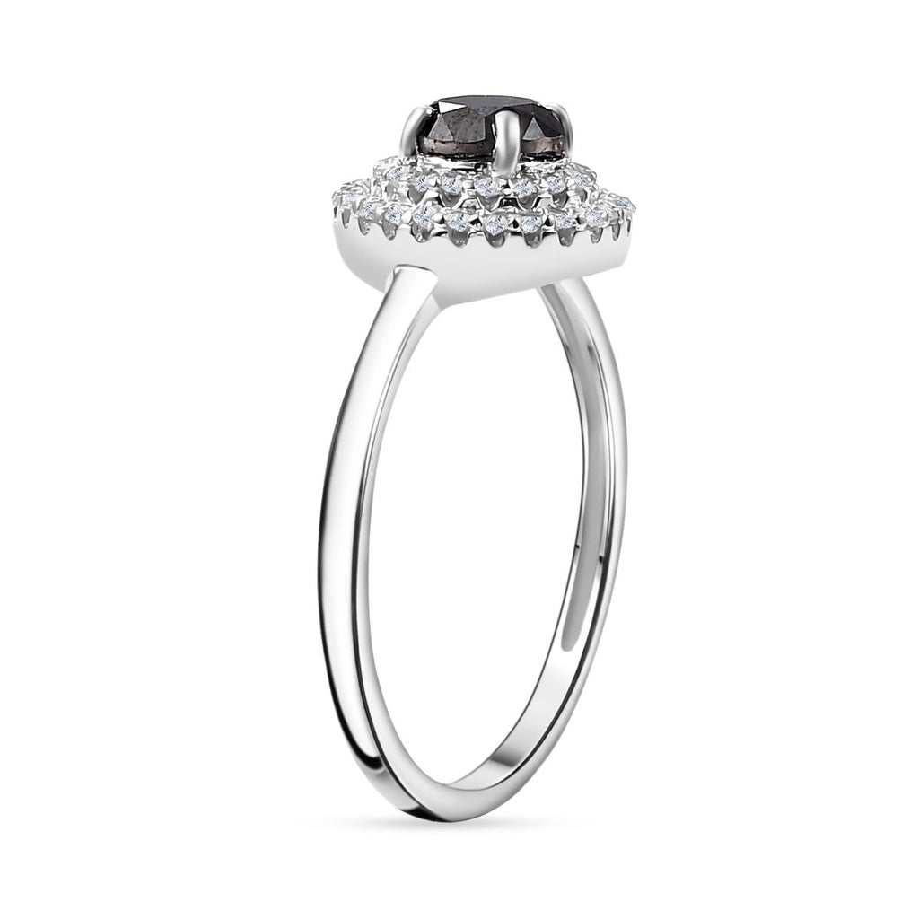 9K White Gold I3-Black Diamond & White Diamond Halo Ring 1.00 Ct._8020154_3