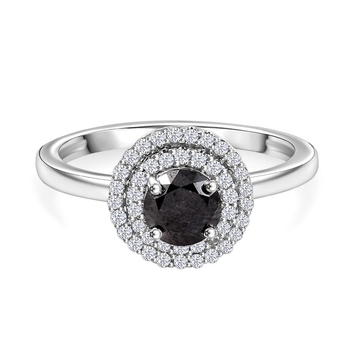 9K White Gold Black Diamond, White Diamond I3 Double Halo Ring 8020155 1