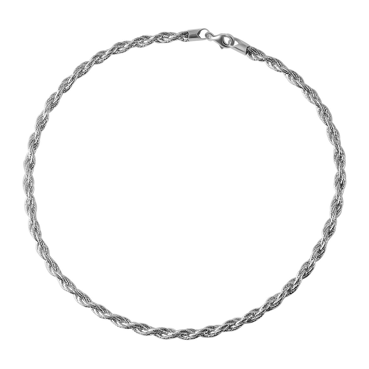 Italian Made - Rhodium Overlay Sterling Silver Rope Necklace (Size - 18) With Lobster Clasp, Silver Wt. 27.17 Gms 8020489 0