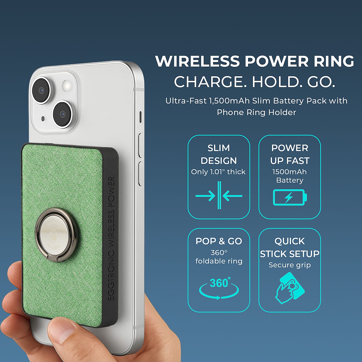 Eggtronic Wireless Power Ring with USB-C Fast Charging - 1,500mAh Power Bank with Holder Ring 8020801 2