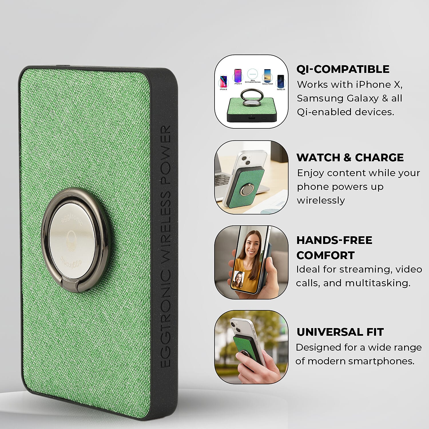 Eggtronic Wireless Power Ring with USB-C Fast Charging - 1,500mAh Power Bank with Holder Ring 8020801 4
