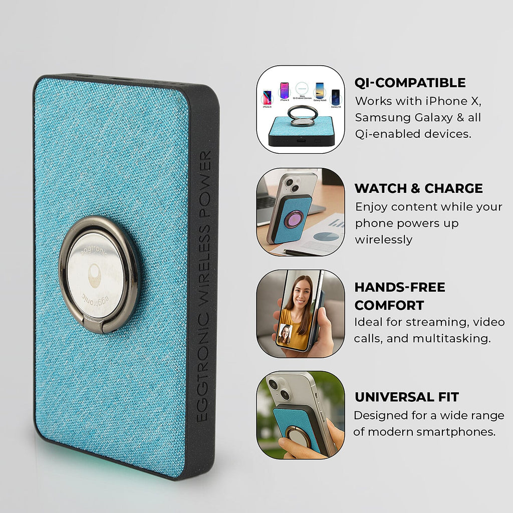 Wireless Power Ring Ultra-Fast 1,500mAh Slim Battery Pack With Phone ring Holder
