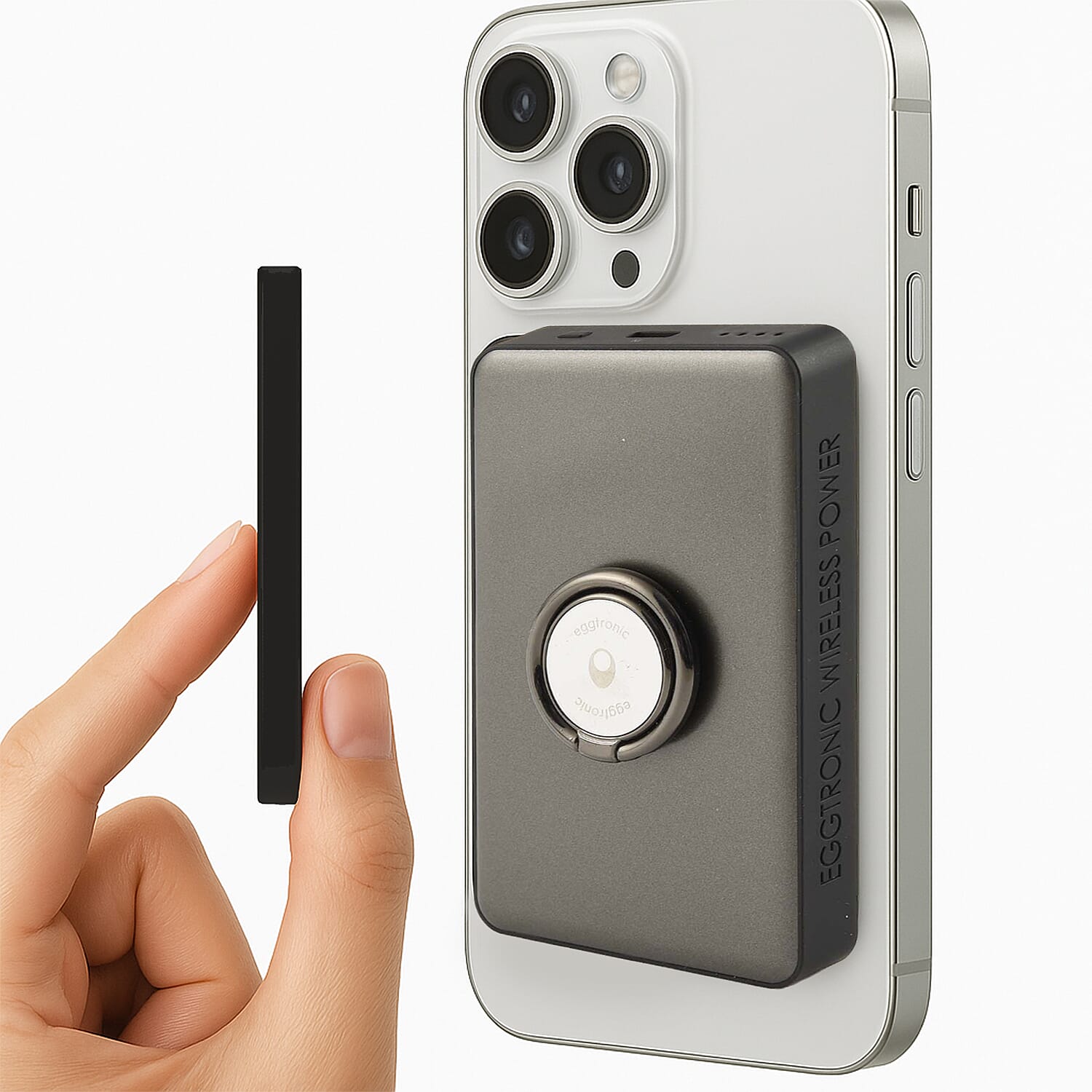 Eggtronic Wireless Power Ring with USB-C Fast Charging - 1,500mAh Power Bank with Holder Ring 8020816 1