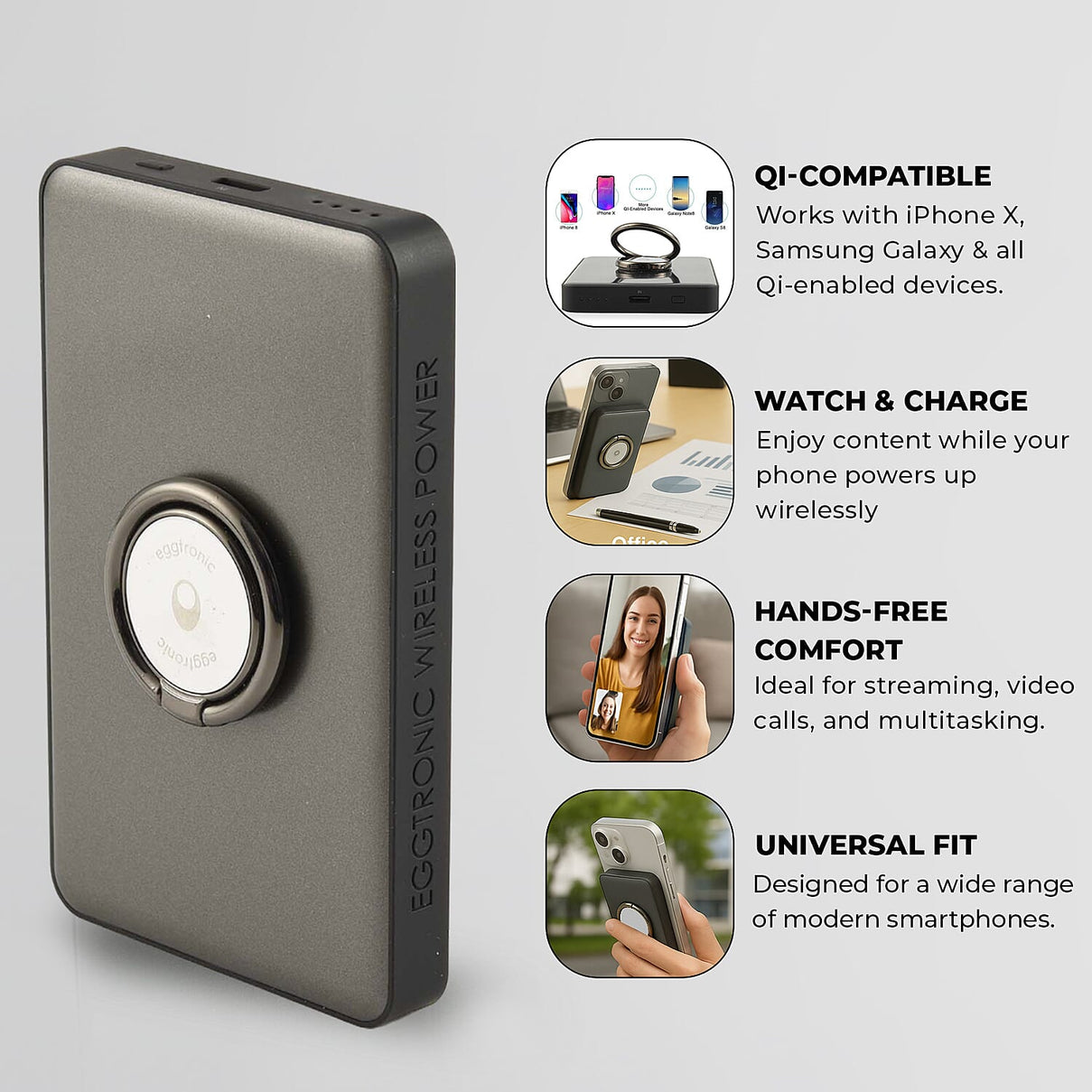 Eggtronic Wireless Power Ring with USB-C Fast Charging - 1,500mAh Power Bank with Holder Ring 8020816 4