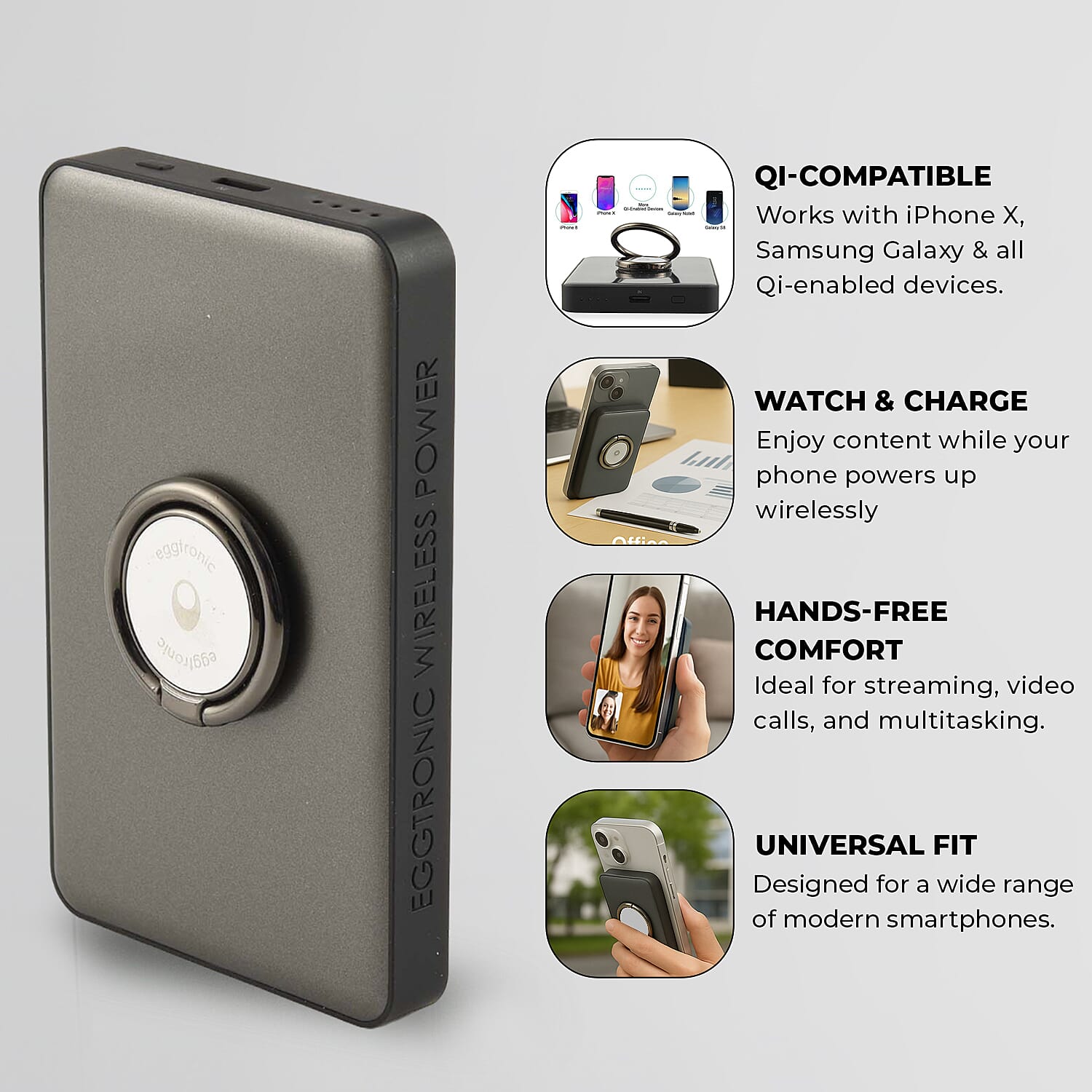 Eggtronic Wireless Power Ring with USB-C Fast Charging - 1,500mAh Power Bank with Holder Ring 8020816 4