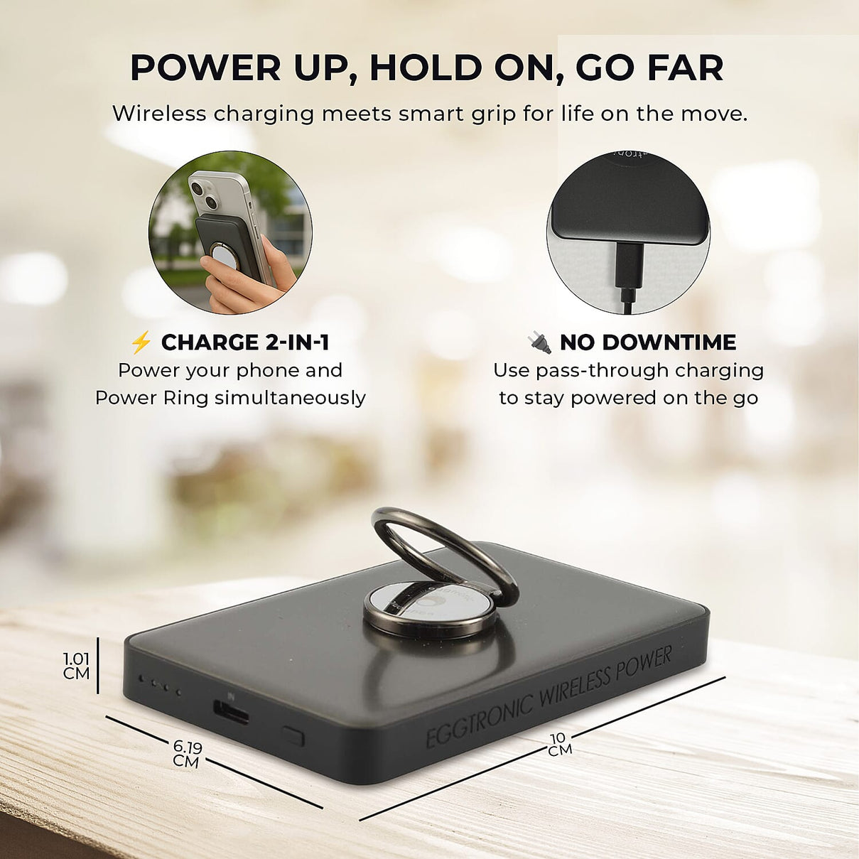 Eggtronic Wireless Power Ring with USB-C Fast Charging - 1,500mAh Power Bank with Holder Ring 8020816 5