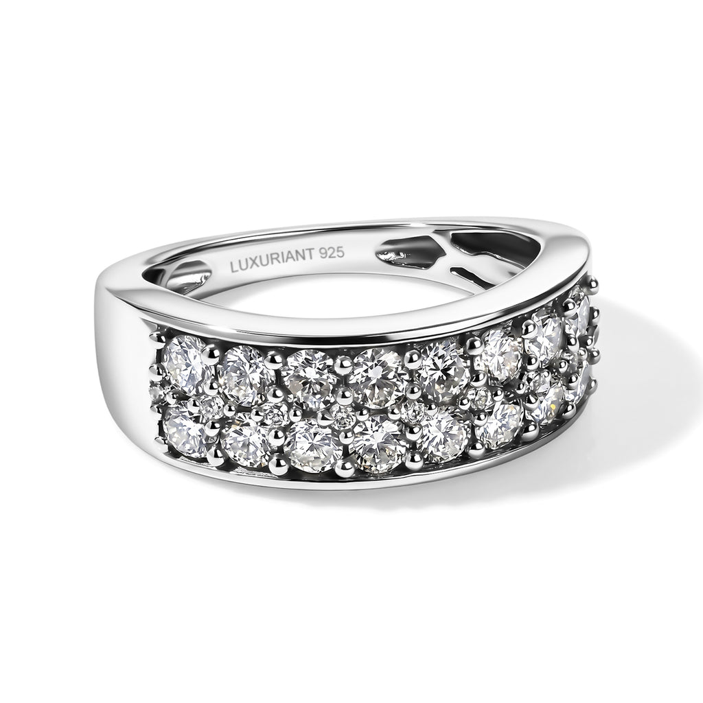 Luxuriant - Lab Grown Diamond (SI/G-H) Cluster Band Ring in Rhodium Overlay Sterling Silver 1.00 Ct._8021464