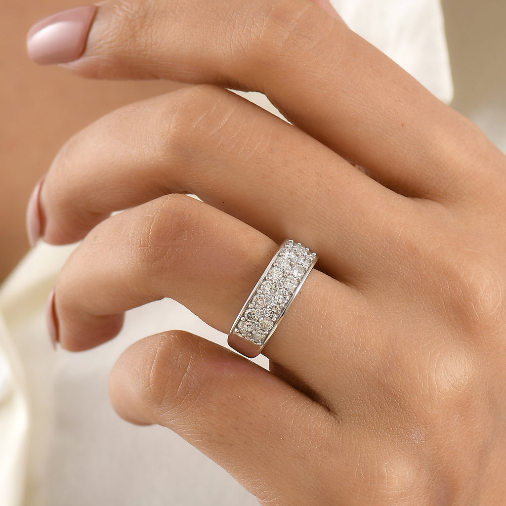 Luxuriant - Lab Grown Diamond (SI/G-H) Cluster Band Ring in Rhodium Overlay Sterling Silver 1.00 Ct._8021464_2