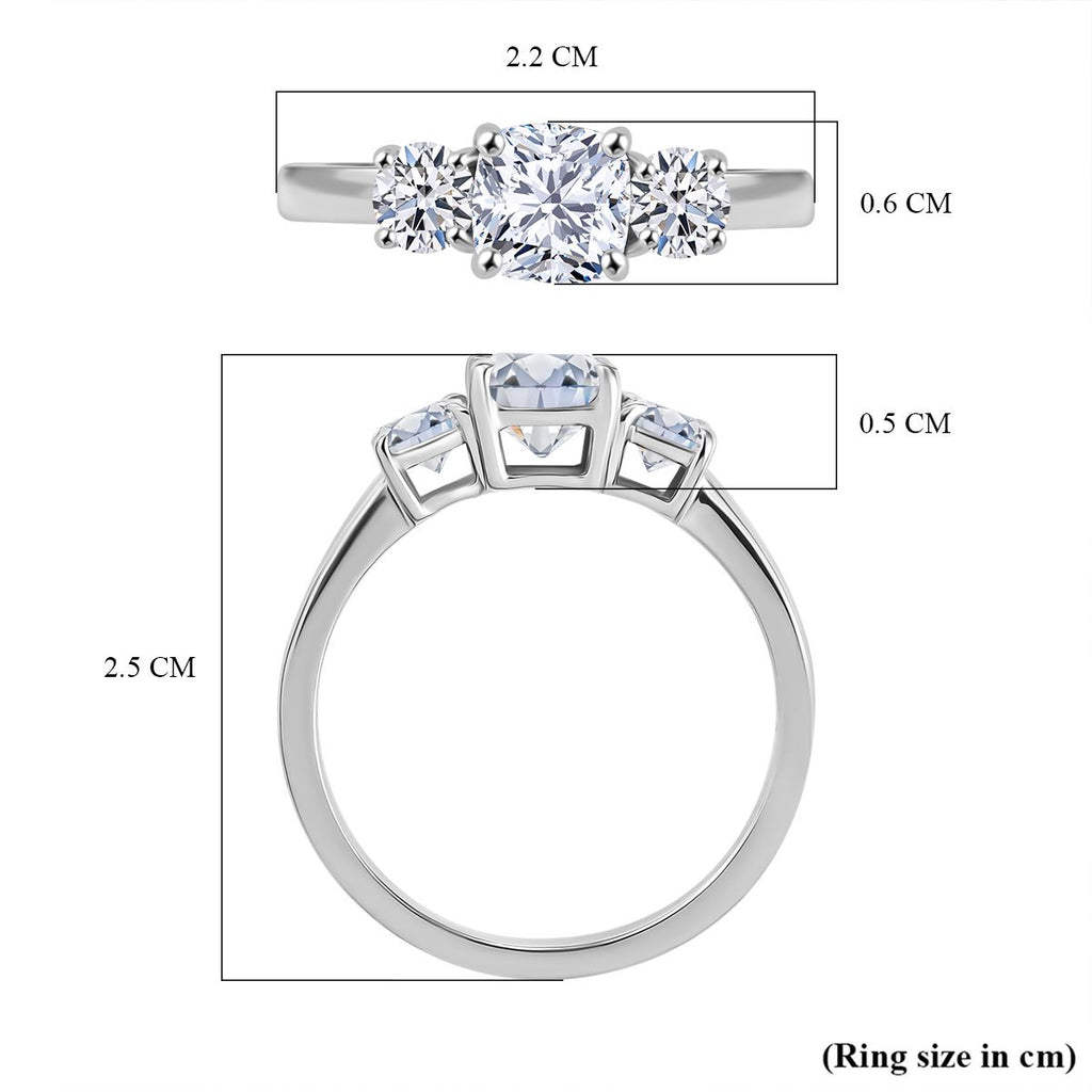 Luxuriant - 950 Platinum SGL Certified (VS/EF) Lab Grown Diamond Trilogy Ring 1.56 Ct, Platinum Wt 4.31 Gms._8021734_5