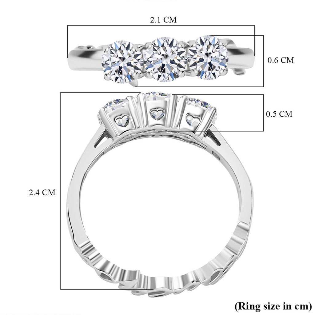 GP Amore Collection - Lab Grown Diamond (SI/G-H) & Blue Sapphire Trilogy Ring in Rhodium Overlay Sterling Silver 1.00 Ct._8021923_5