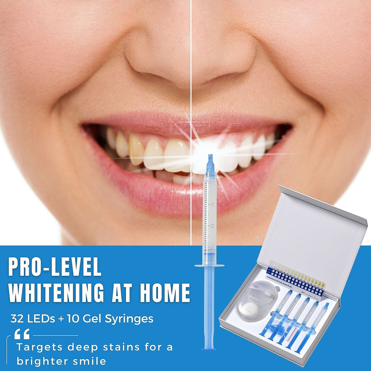 Beautech Professional LED Teeth Whitening Kit - 32 LEDs, 3 Light Modes, 10 Gel Syringes, USB Charging, 16-Min Timer 8021951 3