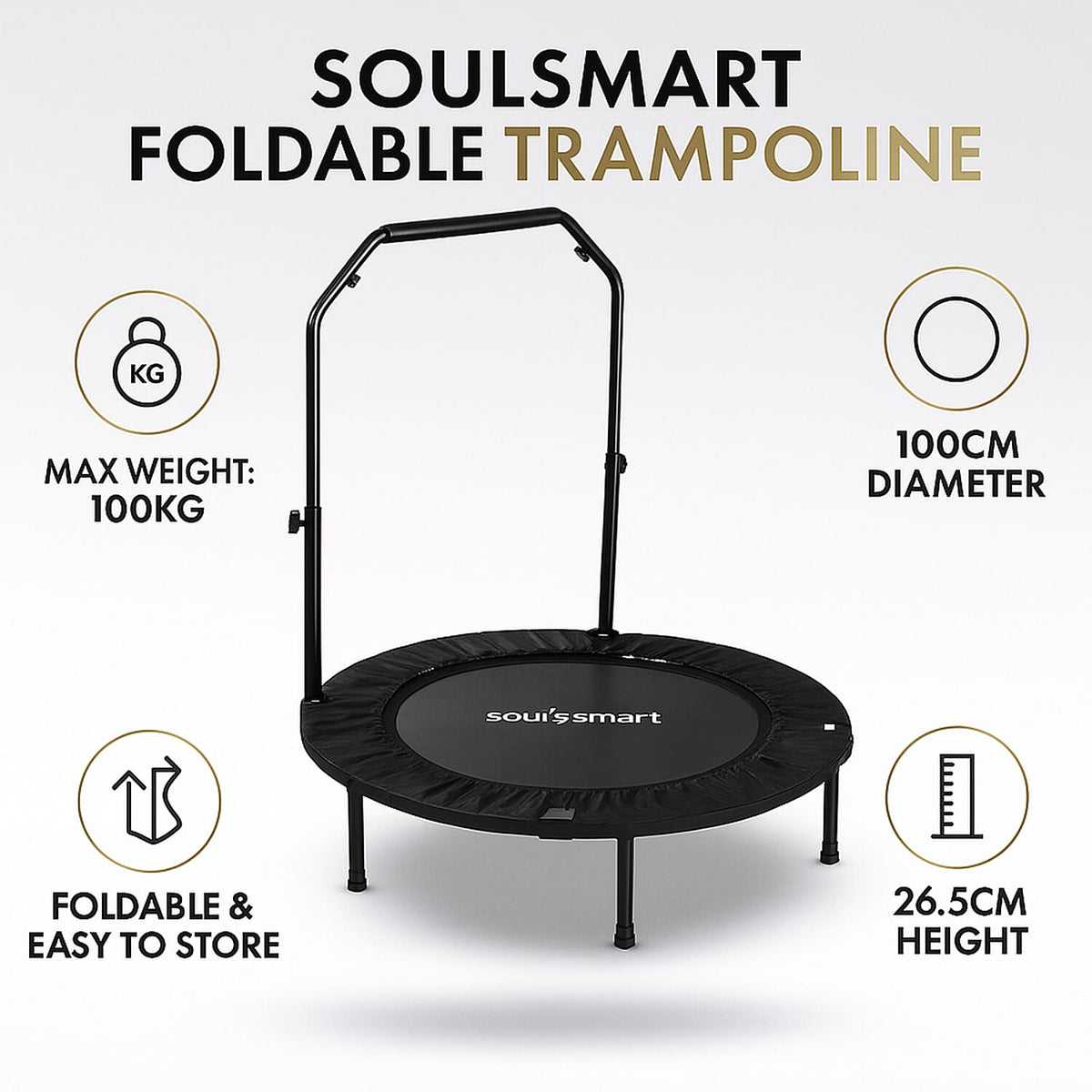 Soulsmart Foldable Trampoline - Black (Max weight 100Kg, 100cm dia x 26.5 Height) 8022130 2