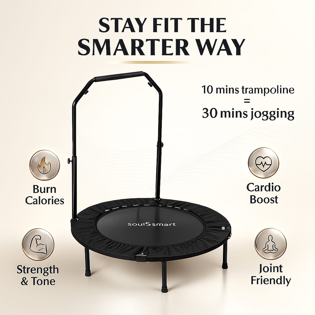 Soulsmart Foldable Trampoline - Black (Max weight 100Kg, 100cm dia x 26.5 Height) 8022130 4