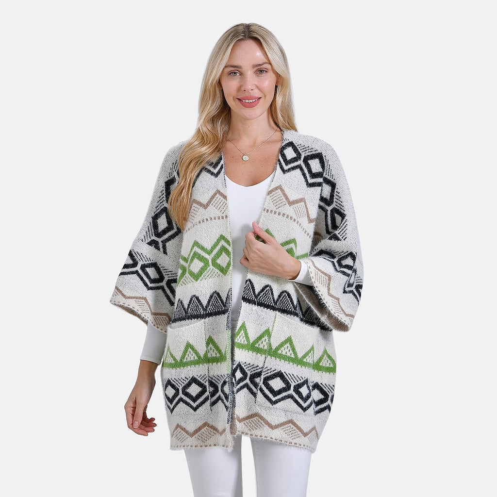 Designer Inspired - La Marey Fuzzy Aztec Pattern Cardigan (OneSize) - Green_8022204_3