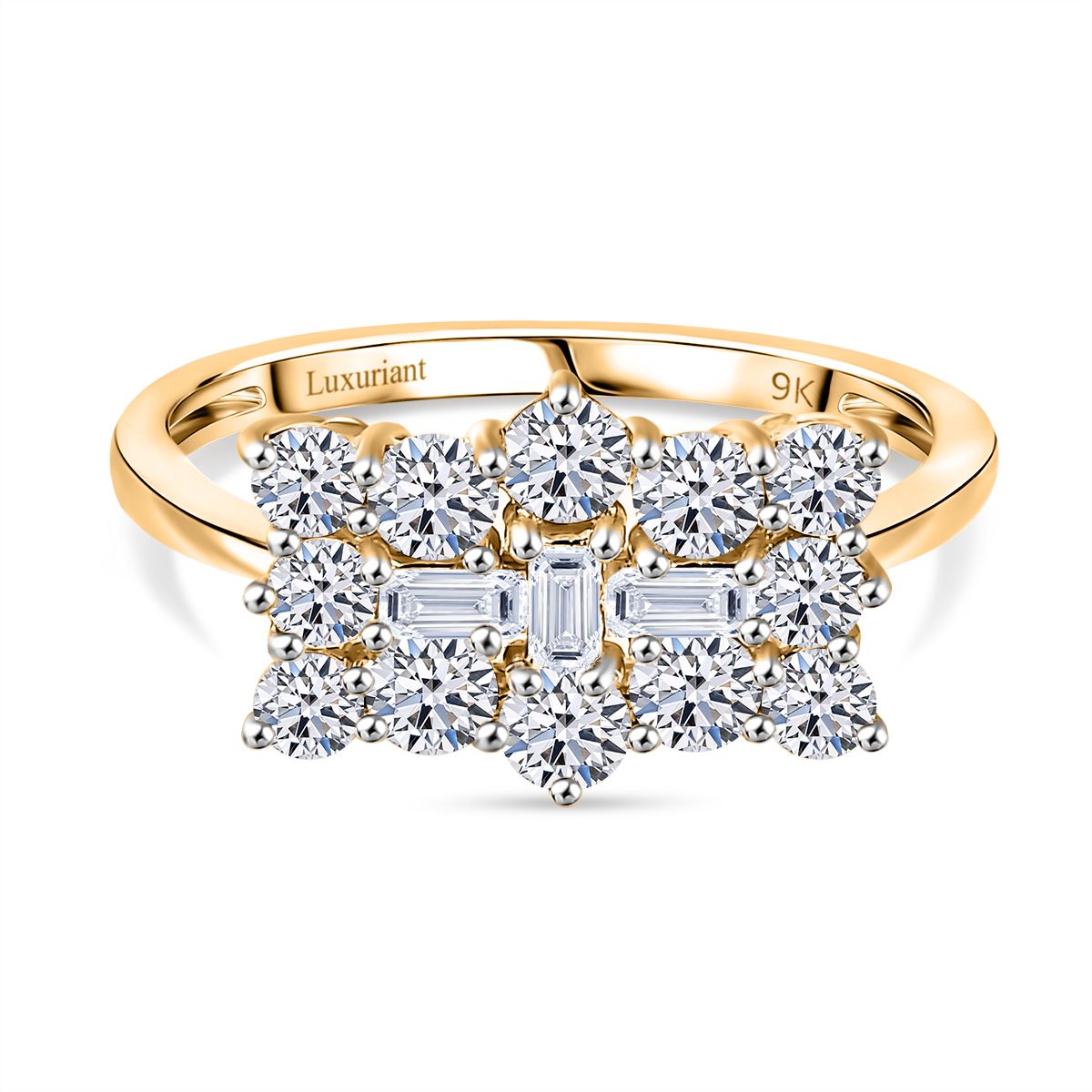 LUXURIANT 1 Ct. Lab Grown Diamond Cluster Boat Ring in 9K Yellow Gold SGL Certified (VS-E/F) 8022409 0