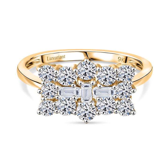 LUXURIANT 1 Ct. Lab Grown Diamond Cluster Boat Ring in 9K Yellow Gold SGL Certified (VS-E/F) 8022409 1