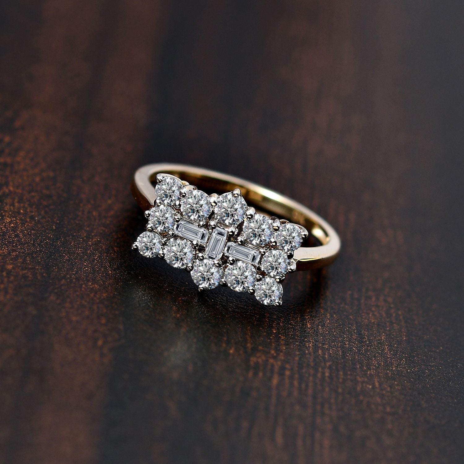 LUXURIANT 1 Ct. Lab Grown Diamond Cluster Boat Ring in 9K Yellow Gold SGL Certified (VS-E/F) 8022409 2