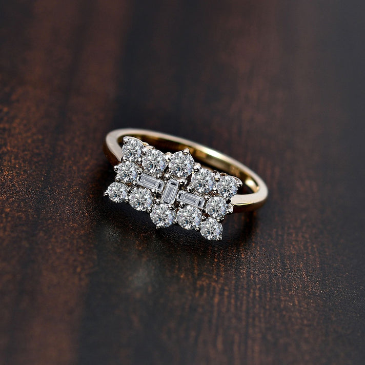 LUXURIANT 1 Ct. Lab Grown Diamond Cluster Boat Ring in 9K Yellow Gold SGL Certified (VS-E/F) 8022409 2