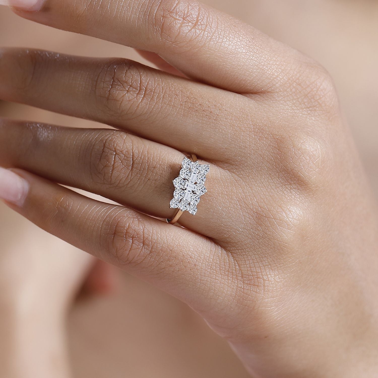 LUXURIANT 1 Ct. Lab Grown Diamond Cluster Boat Ring in 9K Yellow Gold SGL Certified (VS-E/F) 8022409 4