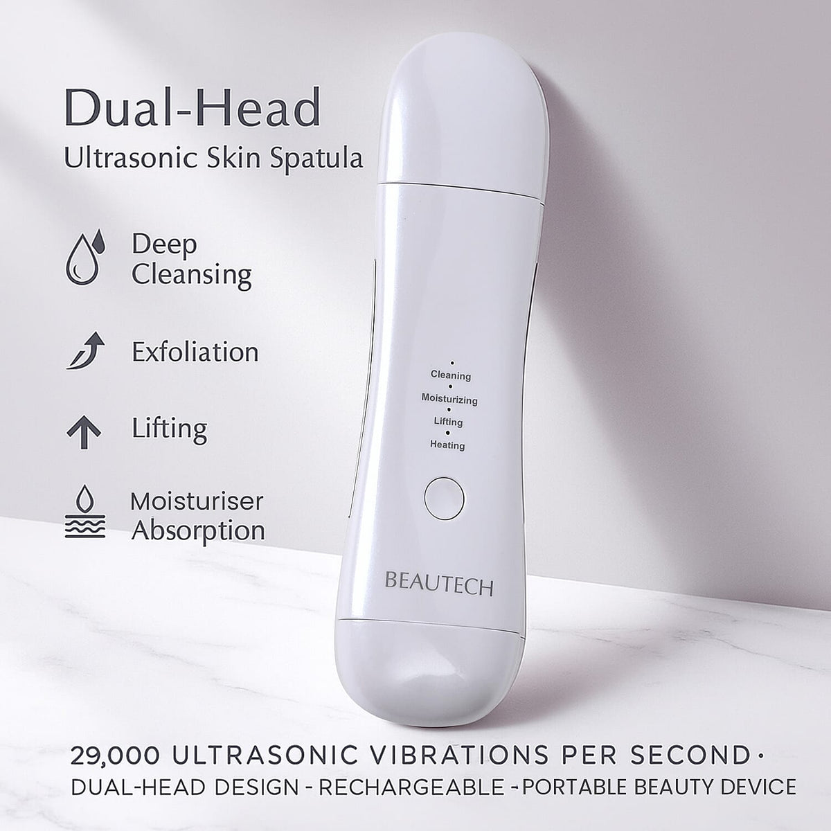 BEAUTECH Dual-Head Rechargeable Ultrasonic Skin Spatula - Portable Ionic Deep Cleansing &amp; Beauty Device 8022505 2