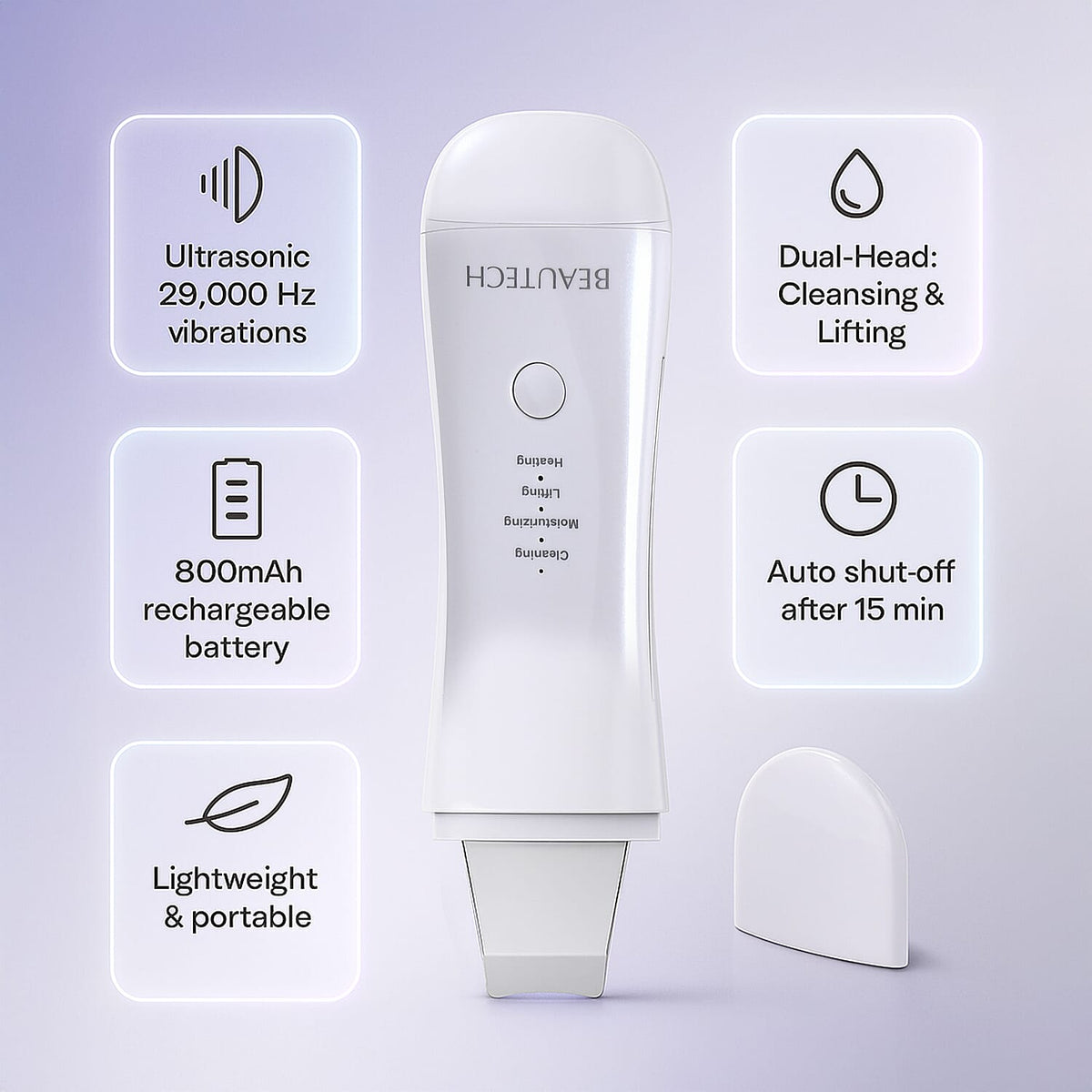 BEAUTECH Dual-Head Rechargeable Ultrasonic Skin Spatula - Portable Ionic Deep Cleansing &amp; Beauty Device 8022505 3
