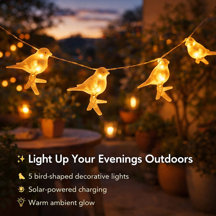 Set of 5 - Rechargeable Solar String Light with Five Birds 8023091 2