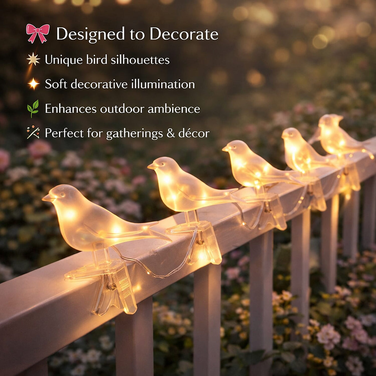 Set of 5 - Rechargeable Solar String Light with Five Birds 8023091 3
