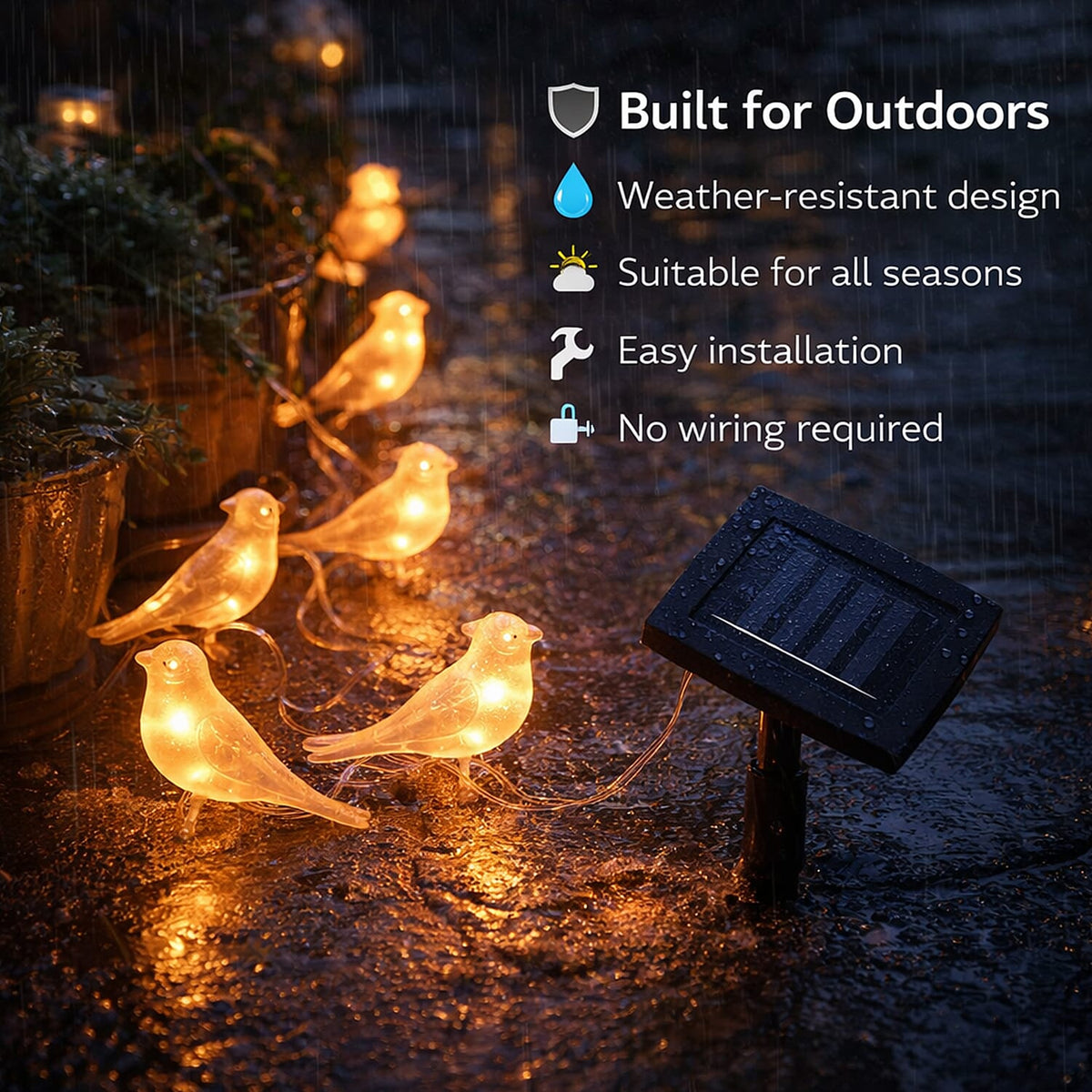 Set of 5 - Rechargeable Solar String Light with Five Birds 8023091 4
