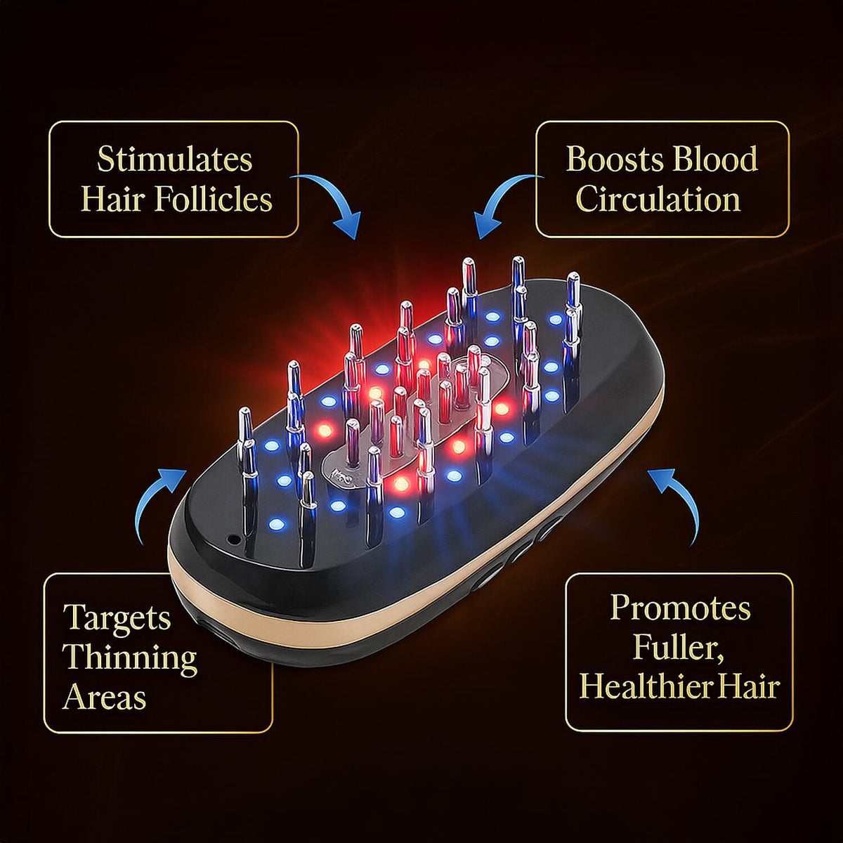 BEAUTECH- Multifunctional Scalp Hair Loss Treatment Comb - Laser, LED, Microcurrent &amp; Vibration Therapy - Dark Brown 8023316 3