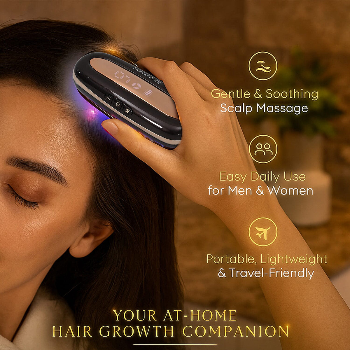 BEAUTECH- Multifunctional Scalp Hair Loss Treatment Comb - Laser, LED, Microcurrent &amp; Vibration Therapy - Dark Brown 8023316 4
