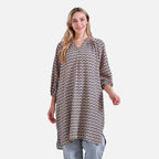La Marey Geometric Print Three-Quarter Sleeve V-Neck Casual Midi Dress (Size L) - Green_8023479_3