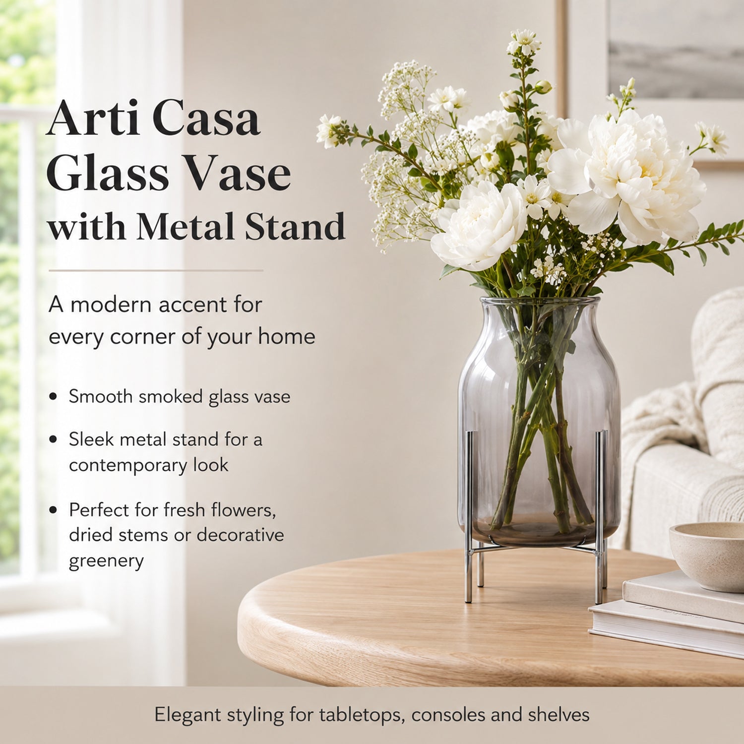 Arti Casa Glass Vase with Metal Stand V32352582 1