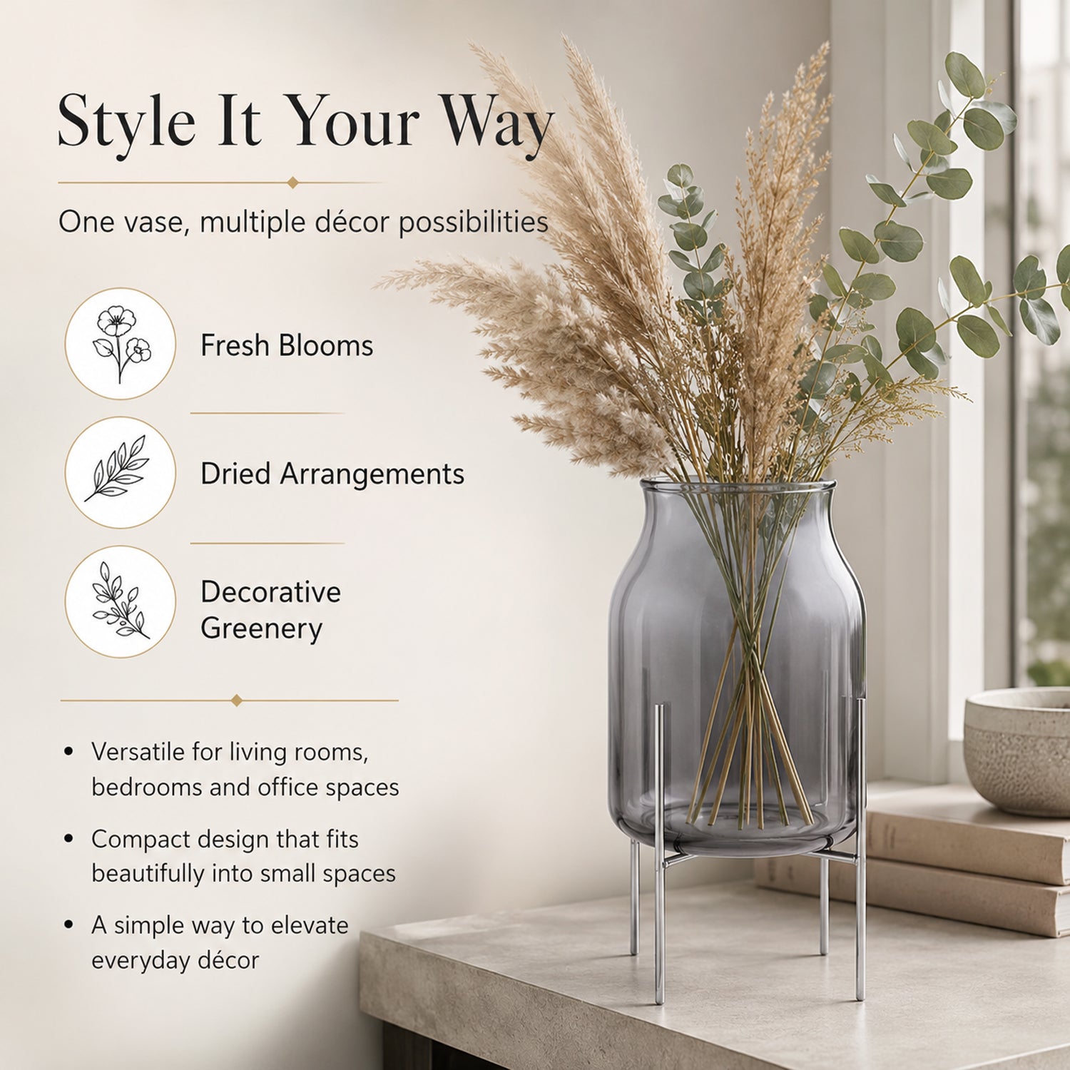 Arti Casa Glass Vase with Metal Stand 8023523 2
