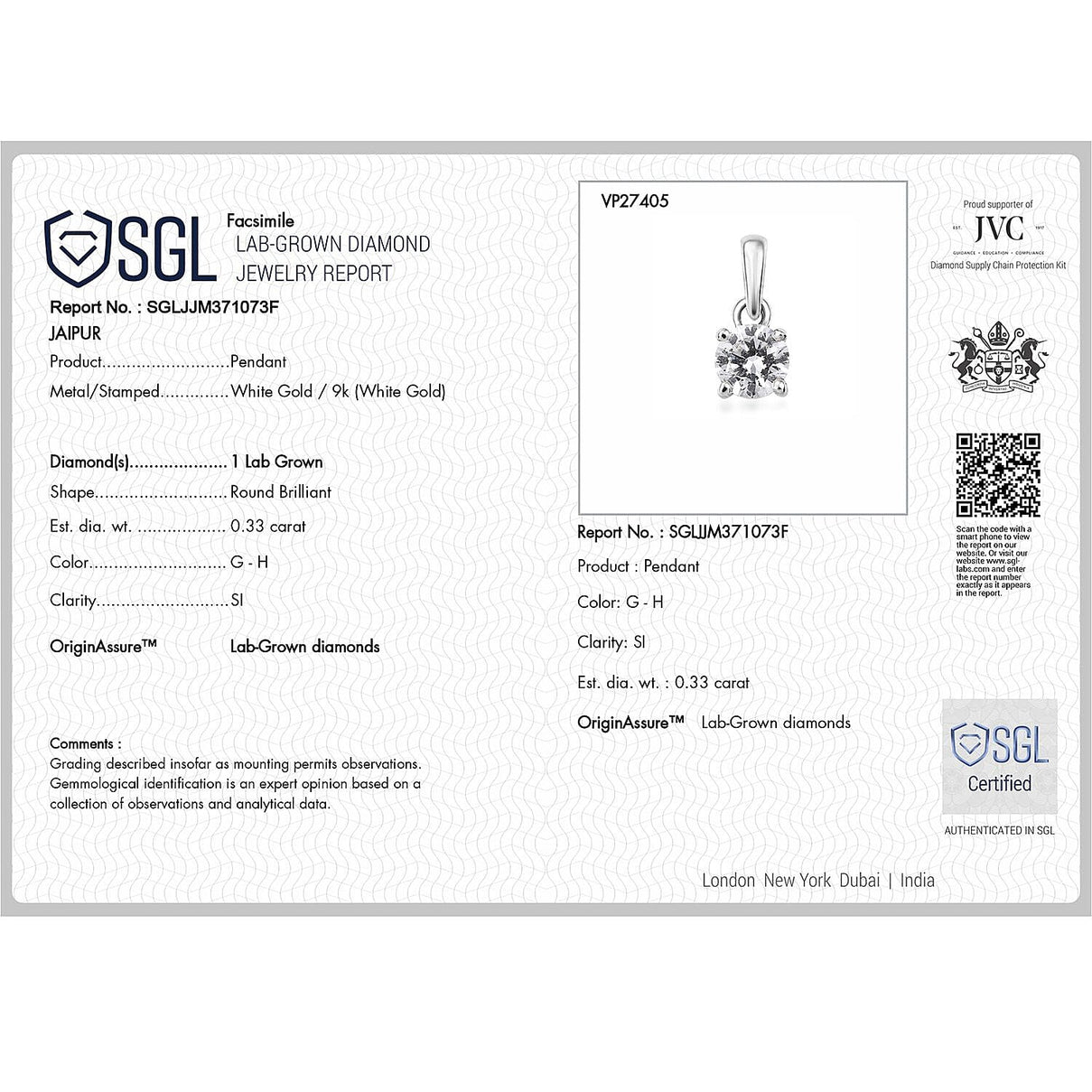 LUXURIANT Lab Grown Diamond  Pendant in 9K White Gold 8026217 7