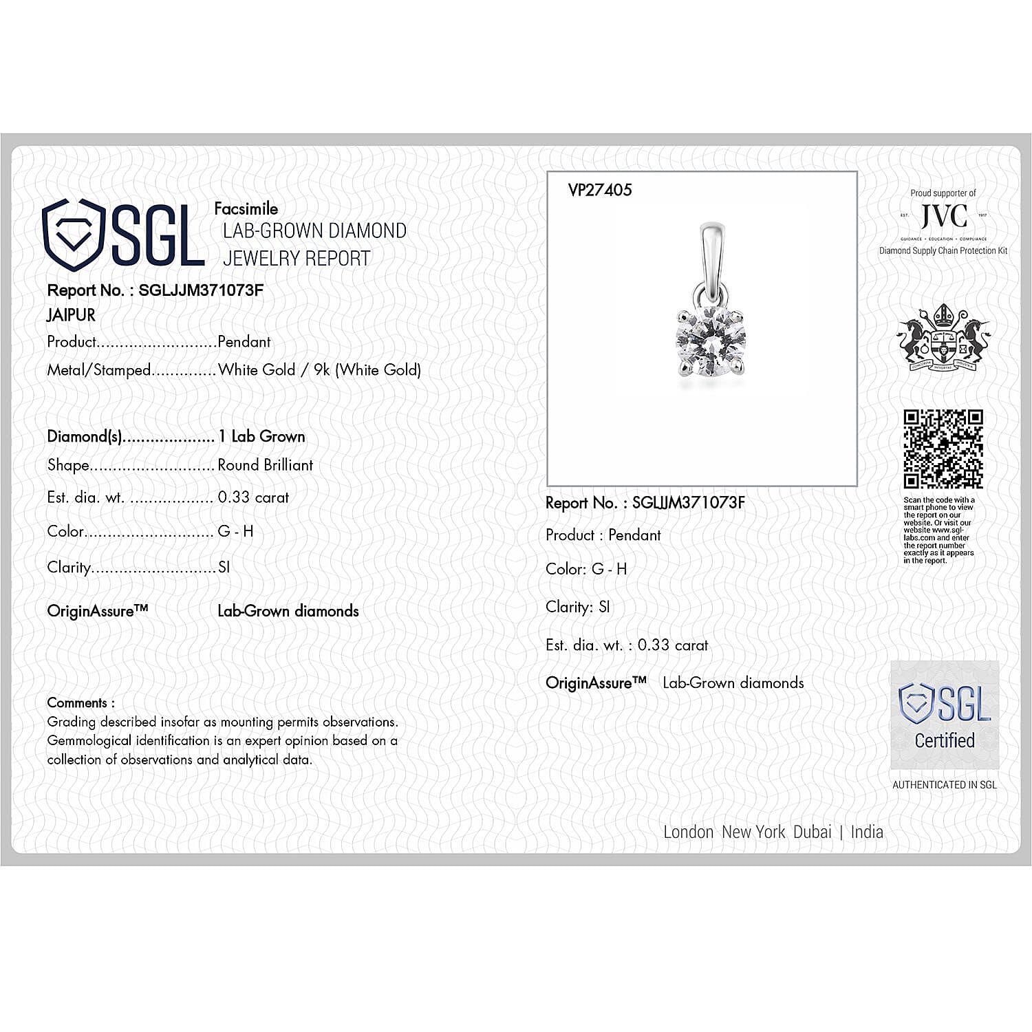 LUXURIANT Lab Grown Diamond  Pendant in 9K White Gold 8026217 7