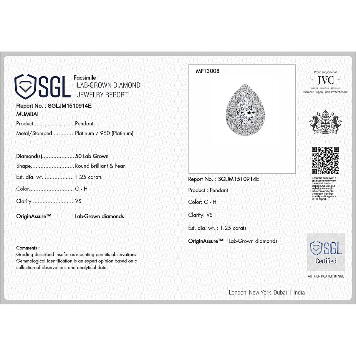 LUXURIANT 1.25 Ct. Lab Grown Diamond Halo Pendant in 950 Platinum, SGL Certified 8026264 5