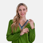 La Marey Elegant V-Neck Blouse with Lace Detail (Size 12 to 14) - Green_8027322_4
