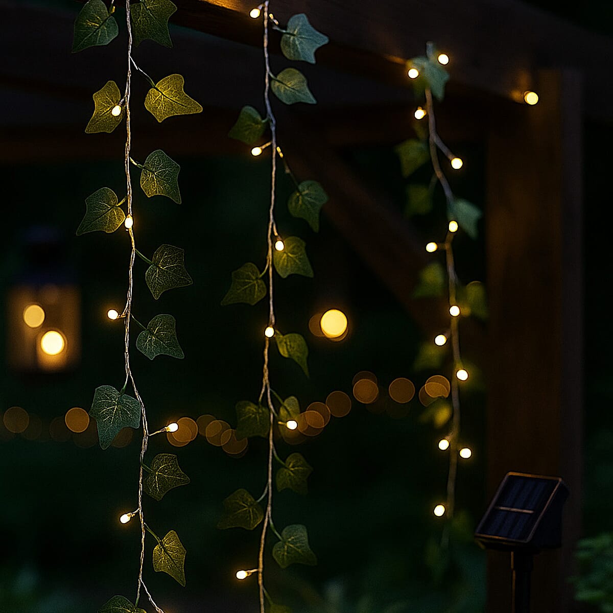 Solar Ivy Leaf String Lights - Green Garland with 160 Warm White LEDs and Rechargeable Battery (Included) 8029395 2