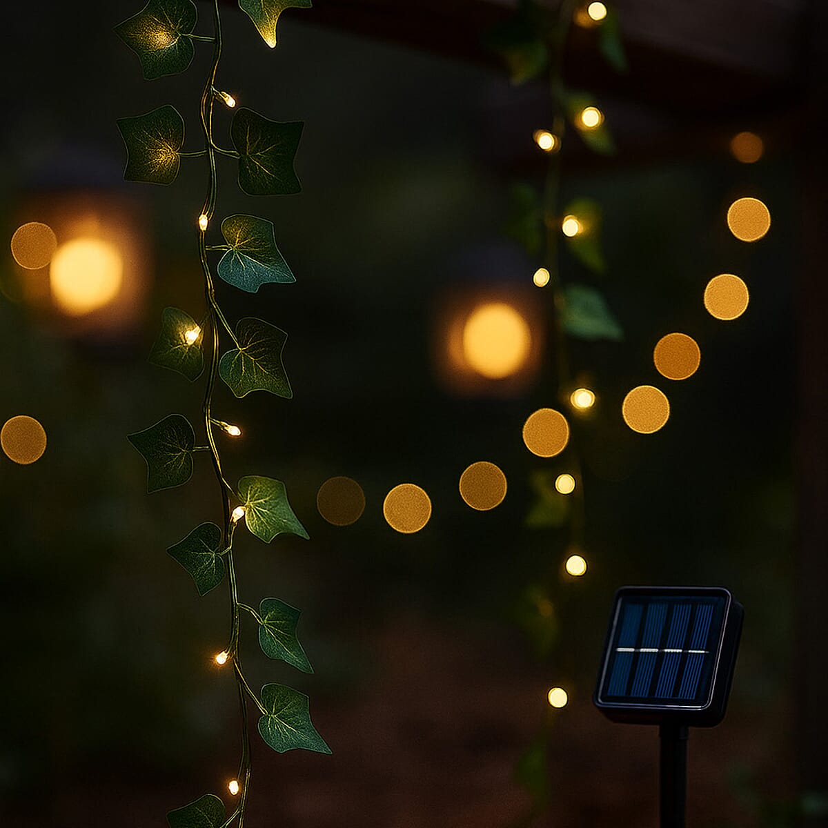 Solar Ivy Leaf String Lights - Green Garland with 160 Warm White LEDs and Rechargeable Battery (Included) 8029395 3