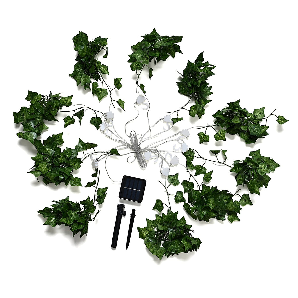 Solar Ivy Leaf String Lights - Green Garland with 160 Warm White LEDs and Rechargeable Battery (Included) 8029395 5