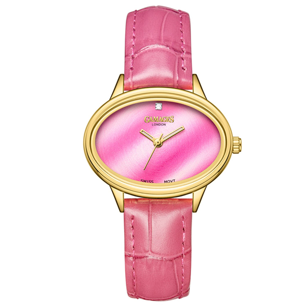 GAMAGES OF LONDON Limited Edition Alluring Diamond Swiss  Movement Water Resistant Ladies Watch - Pink Leather Strap - With 5 Year Warranty_8030238