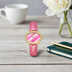 GAMAGES OF LONDON Limited Edition Alluring Diamond Swiss  Movement Water Resistant Ladies Watch - Pink Leather Strap - With 5 Year Warranty_8030238_1