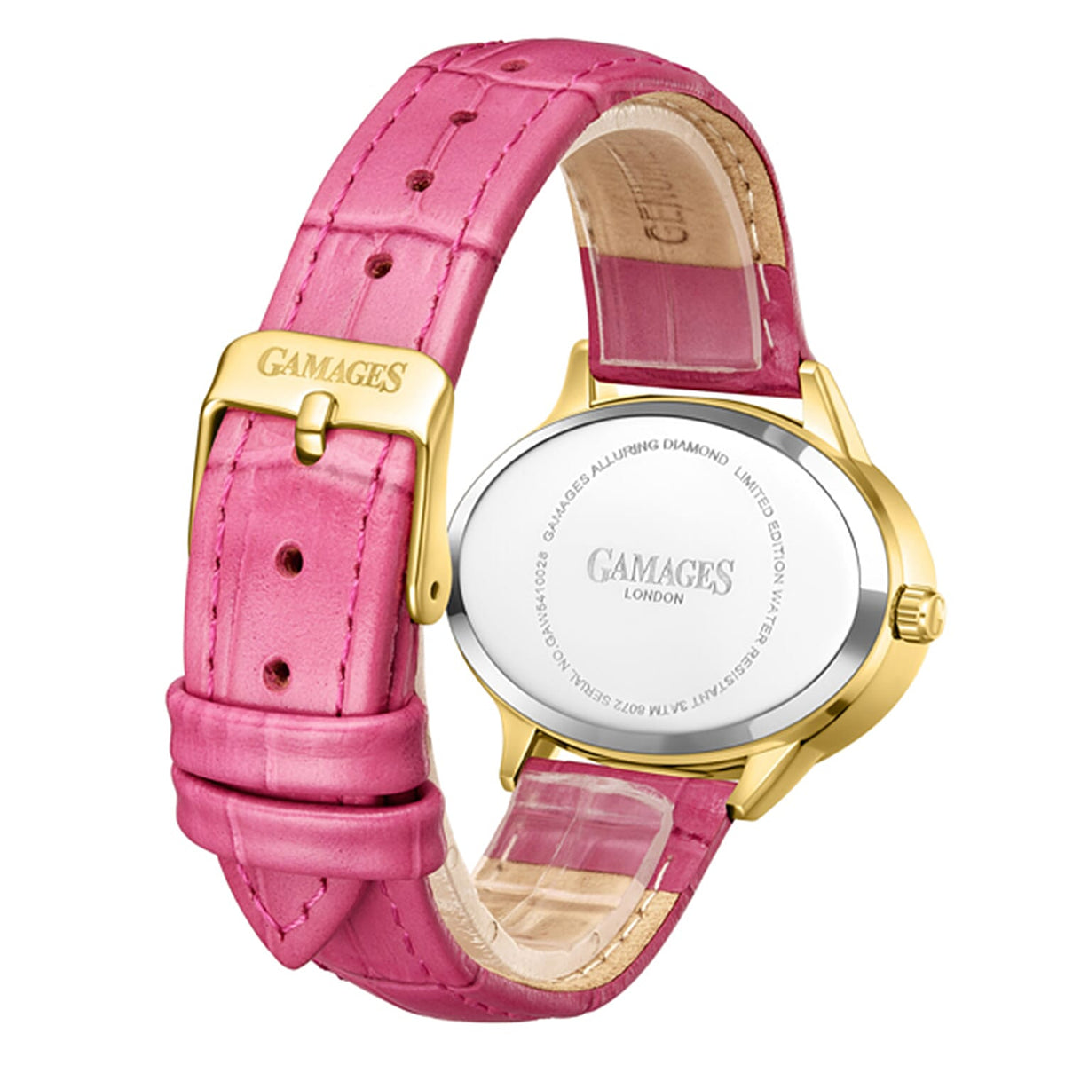 GAMAGES OF LONDON Limited Edition Alluring Diamond Swiss  Movement Water Resistant Ladies Watch - Pink Leather Strap - With 5 Year Warranty V32612031 3